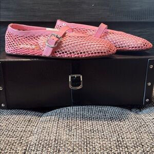 Alaia Fishnet Patent Calfskin Ballet Flats in Candy (color)
